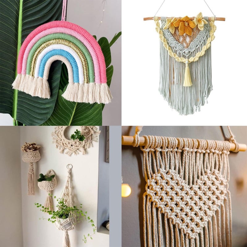 PHUNTTEK Macrame Cord 2mm x 590 Yards 18 Rolls Natural Cotton Cord 3 Stands Jute Twine String Soft Rope Assorted Colored Yarns for DIY Knitting Knotting Craft Macrame Project Supplies - Image 5